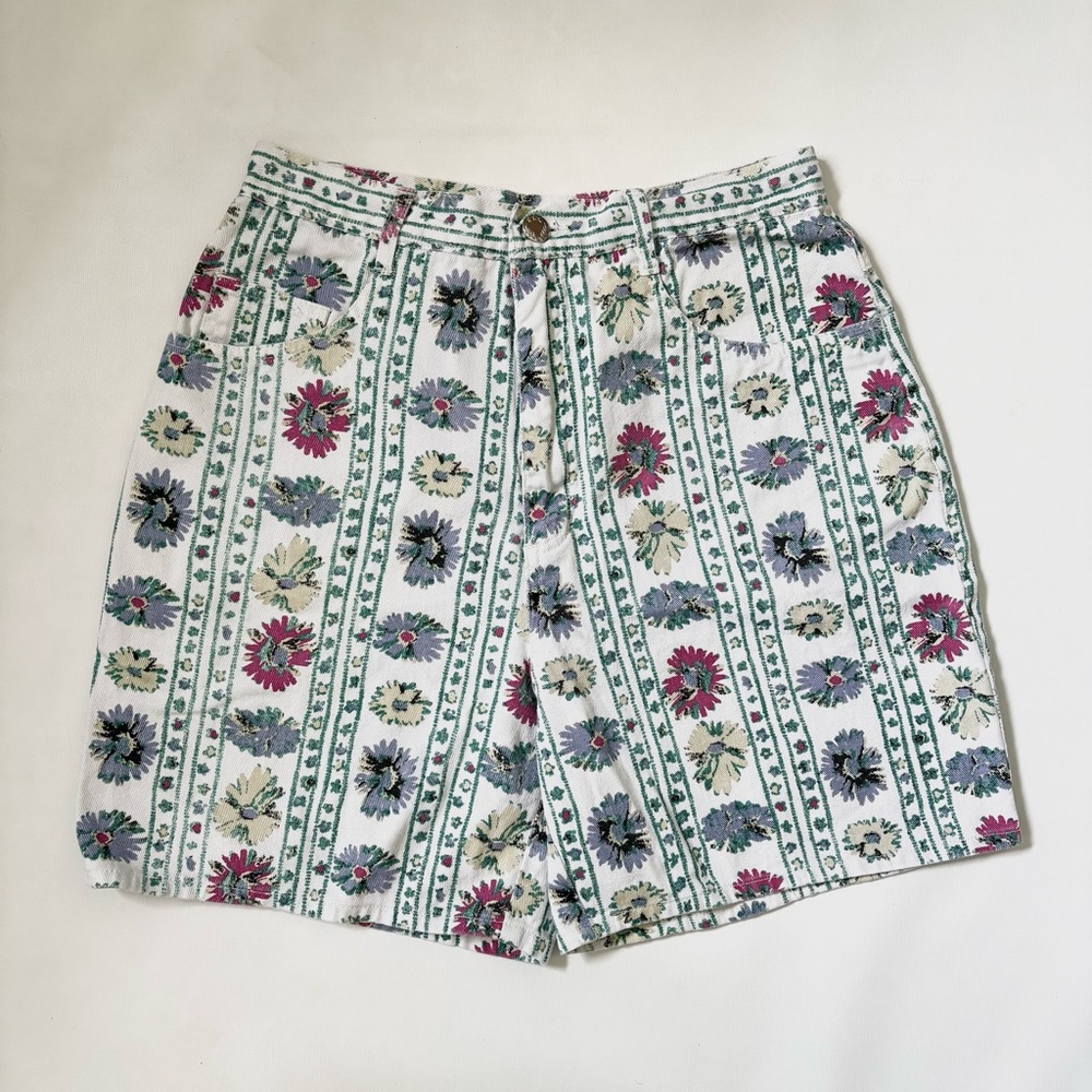 Vintage High Waisted Floral Striped Shorts